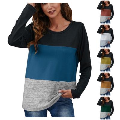 Женская модная повседневная полосатая плюшевая футболка с круглым вырезом и длинным рукавом