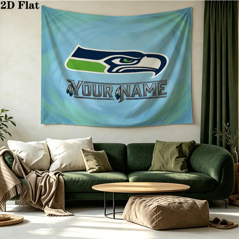 Custom Name Seattle Seahawks Printed Tapestry – Wall Hanging for Bedrooms, Dorms, and Home Decor