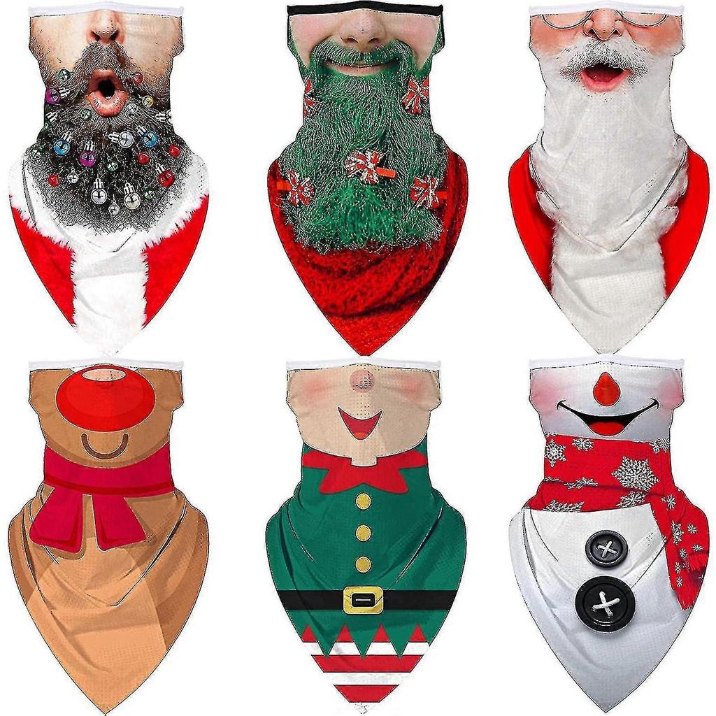 6 Pcs Christmas Face Bandanas Multi-functional Neck Gaiter Scarf Headwear Headband For Unisex Xmas Dress