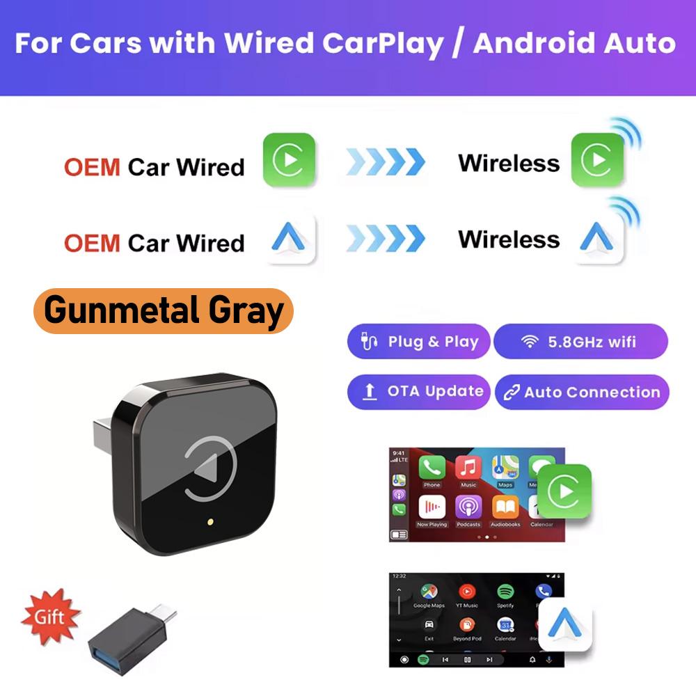 Новый 2-в-1 Беспроводной адаптер CarPlay и Беспроводной адаптер Android Auto, 5 ГГц WiFi, Type-C/USB, Plug and Play, Для VW Toyota Nissan Honda