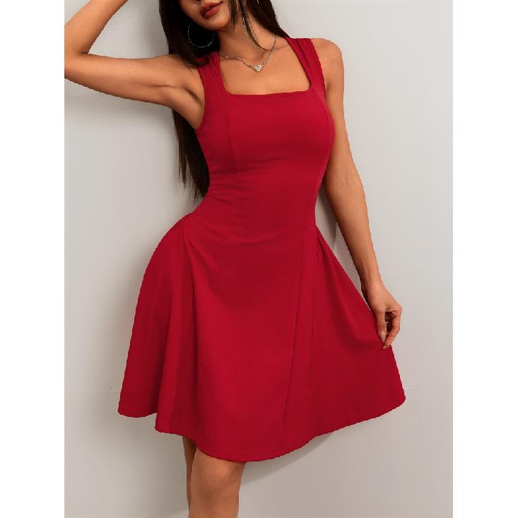 Модные однотонные вечерние мини-платья-комбинации с квадратным вырезом и открытой спиной, новинка 2025 года, элегантное клубное короткое плиссированное платье с высокой талией