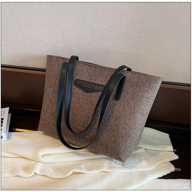 Shoulder Bag for Women Autumn and Winter Cotton Hemp Large Capacity Tote Bag Solid Versatile Shopping Commuter Handbag
