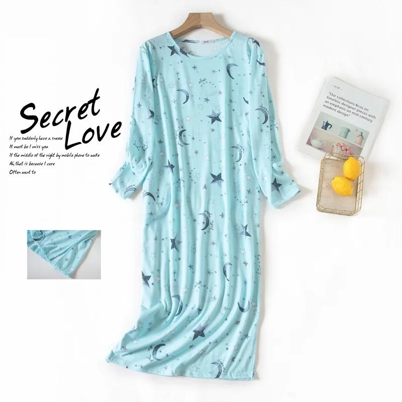 Plus Size Multi Colors Women Printing Nightdress for Spring and Autumn Long Sleeve Ladies Cute Sleepwear Long Style Nightgown