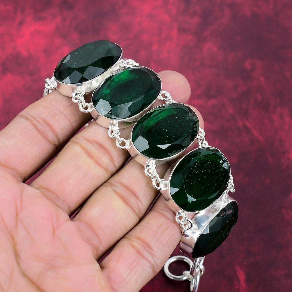 Green Triplet Opal 925 Solid Sterling Silver Bracelet, Handmade Gemstone Bracelet Jewelry, Gifts For Wife Brand New Bracelet