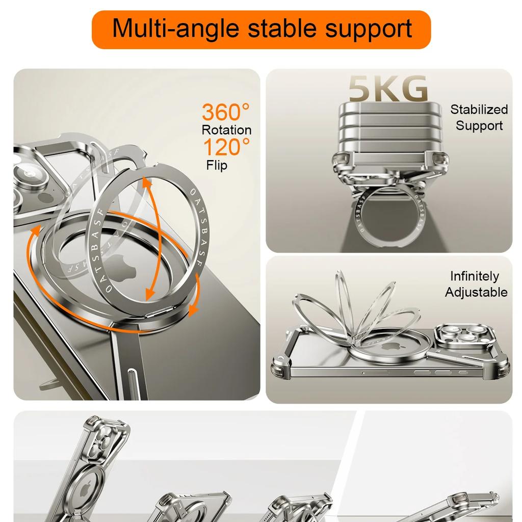 Z Shape Aluminum Alloy Rimless Magnetic Phone Case for IPhone 15 13 14 Pro Max Metal Stand Magsafe Buffer Shockproof Hard Cover for Samsung S24 Utlra