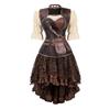 Steampunk Corset Dress Pirate Costume  for Women Halloween Medieval Blouse Gothic Faux Leather Corset Dress With Straps Brown