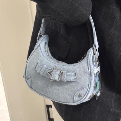 Винтажные женские сумки Star Denim, новые повседневные сумки High Street, женские сумки Harajuku Solid Underarm Bag Chic
