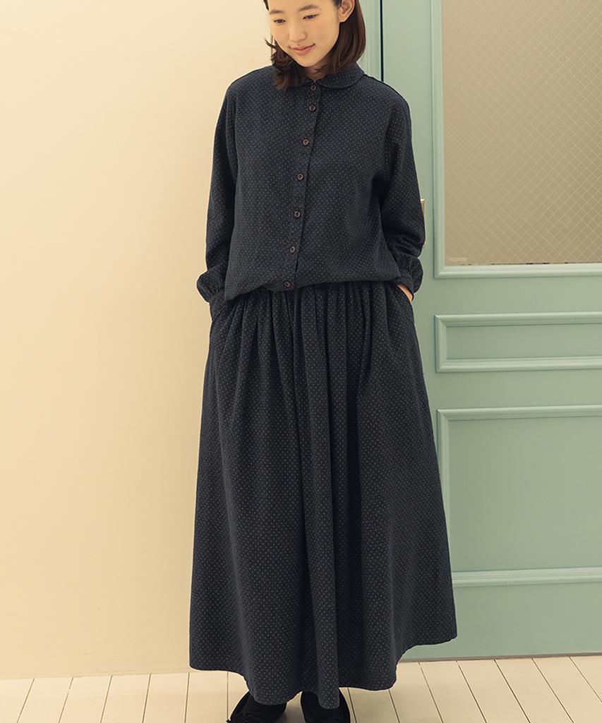 Chikita Dot Napping Shirred Flare Skirt Navy 251014Nv