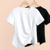 Летняя женская одежда новая женская тонкая футболка с коротким рукавом дизайнерская нишевая модель с нерегулярным разрезом подола и рукавом до локтя