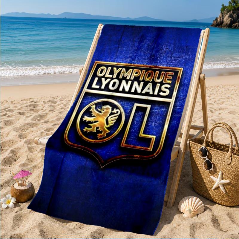 Lyon Football Crest Printed Microfiber Beach Towel, Soft And Absorbent, Quick-Dry, Ideal for Summer Travel, Beach Essential, Swimming Pool