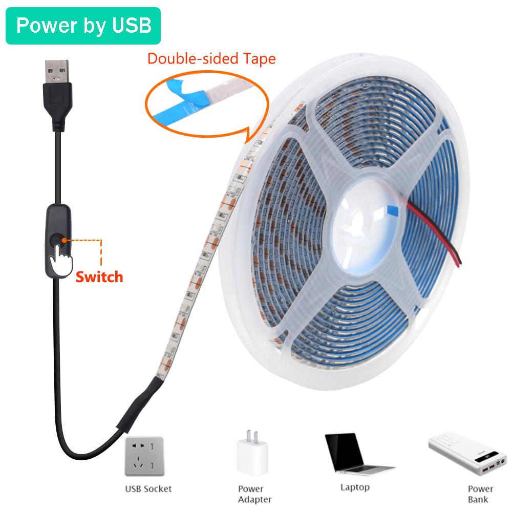 USB-лента светодиодная DC 5V, 60 светодиодов/м, 2835, гибкая, для подсветки фона телевизора, декоративная лампа для дома, 0.5M 1M 2M 3M 4M 5M, IP21/IP65