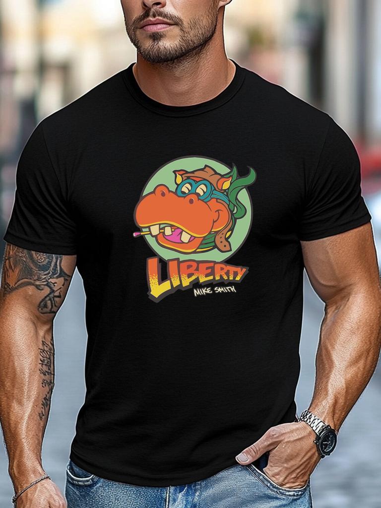 Мужская забавная футболка Liberty Hippo Майк Смит Принт Короткий рукав Круглый вырез Дышащая Мягкая Оверсайз Игривая Повседневная