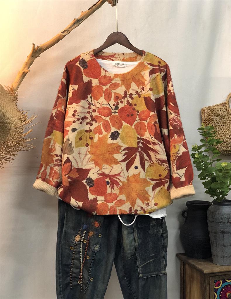 Autumn Winter Knit Loose Casual Long Sleeve Sweater with New Print Pattern
