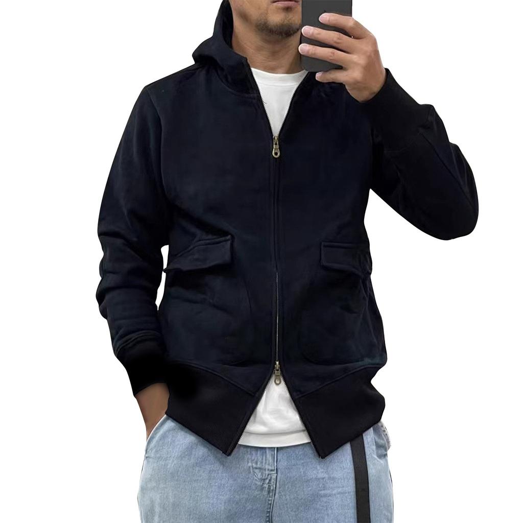 Мужская зимняя однотонная куртка с капюшоном на молнии, мужская повседневная куртка из утолщенного бархата