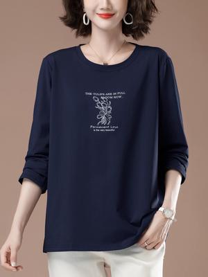 Хлопковая футболка с длинным рукавом большого размера для женщин среднего возраста - Весна/Осень