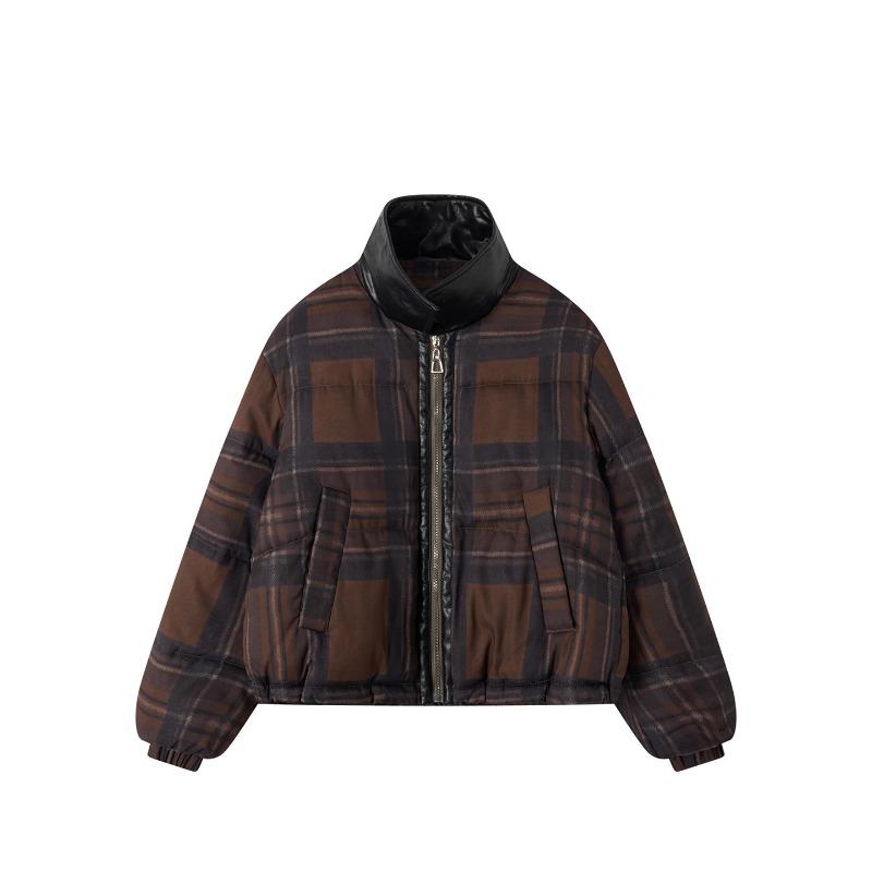 Зимнее новое повседневное модное хлопковое пальто с лацканами, женское, в клетку контрастного цвета, короткая хлопковая одежда с лоскутной отделкой