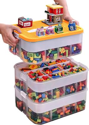Детский контейнер для хранения игрушек с крышкой для Lego, 3-уровневый штабелируемый контейнер, для пазлов, наборов кубиков, прозрачный органайзер, контейнер для хранения фигурок, пластиковый кейс