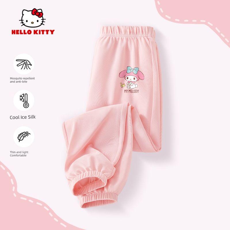 Летние штаны для девочек Hello Kitty из ледяного шелка, детские быстросохнущие штаны, стильная детская одежда, длинные штаны, штаны для девочек от комаров