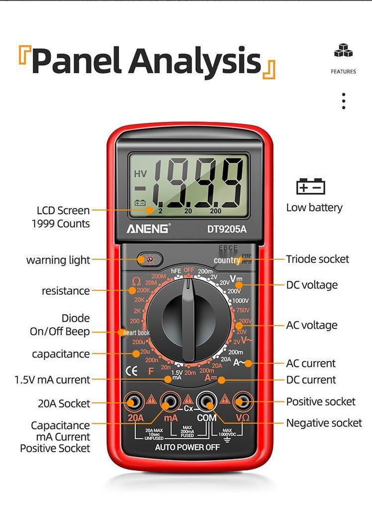 ANENG DT9205A Высокоточный цифровой мультиметр для электриков