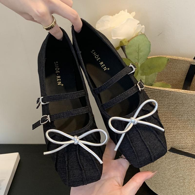 Модные балетки с бантом, женские балетки с квадратным носком, неглубокие модные туфли Мэри Джейн 2024 года, брендовые осенние мягкие дизайнерские туфли Chaussure Femme