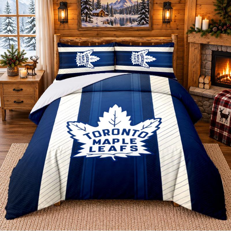 Printed 3Pcs Bedding Set Toronto Maple Leafs Pattern Bed Sheet Pillowcase For Bedroom Decor