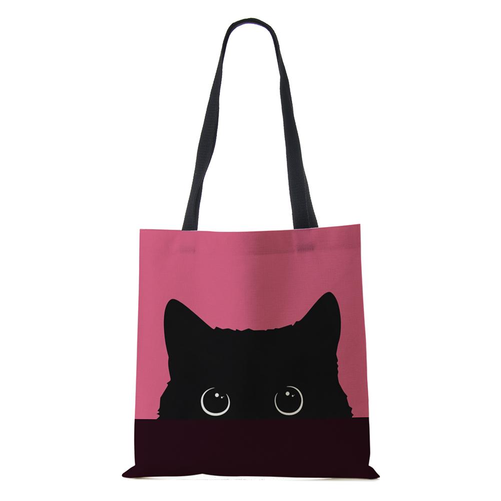 Cat Cartoon Shoulder Bag Reusable Shopper Kawaii Canvas Tote Bag Women Haajuku High Capacity Casual Folding Handbag