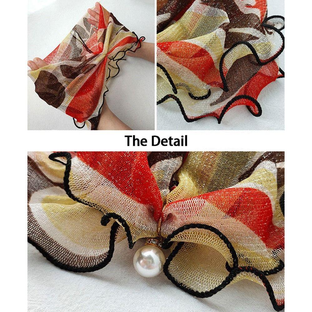 Wave point Ruffle Edge Flower Stripe Female Shawl Printed Scarf Korean Style Scarves Summer Bib