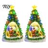Gift for Christmas Party 2Pcs Train Music Box with Rotating Light, Snow Village Carousel Atmosphere Enhancers Ornament, Battery/USB Powered