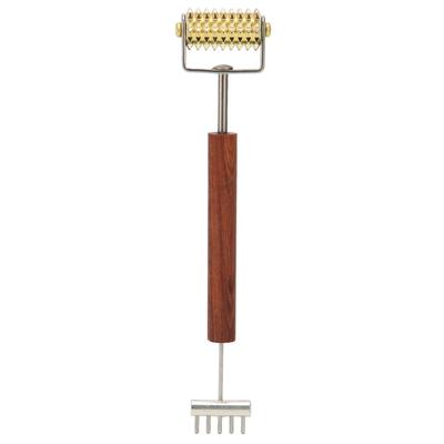 Ролик для массажа лица, медная деревянная ручка, способствует циркуляции крови, валик для кожи с двойной головкой