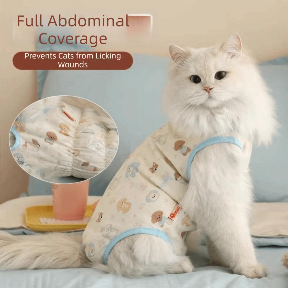 High Elasticity Cat Sterilization Suit Breathable Soft Cat Recovery Clothing Dog Pattern Comfortable Pet Anti-Licking Vest