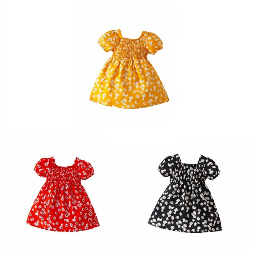 Square Collar Summer Flower Dress Puff Sleeve Toddle Dress Baby Girls Princess Dress Summer