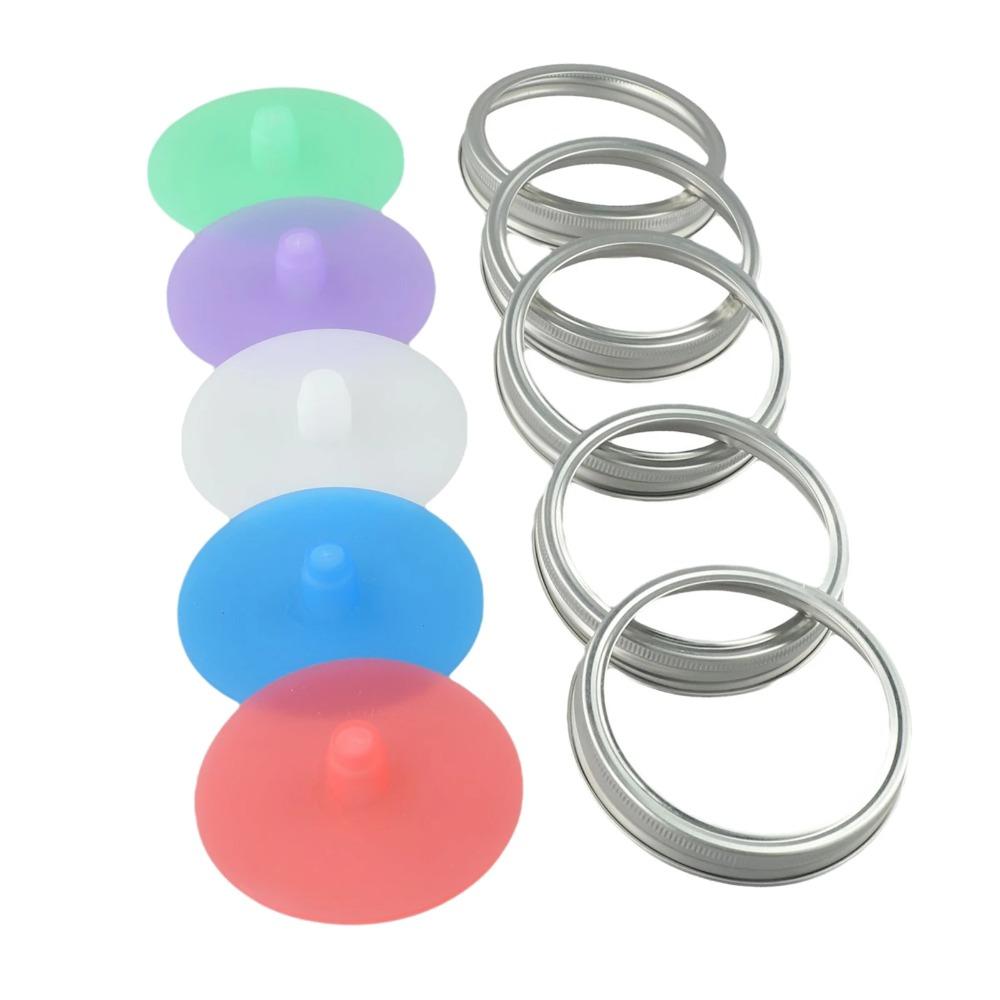 5pcs Sealed Mason Jar Lid With Metal Ring Wide Mouth Jar Cover Silicone Fermenting Lid Pickles