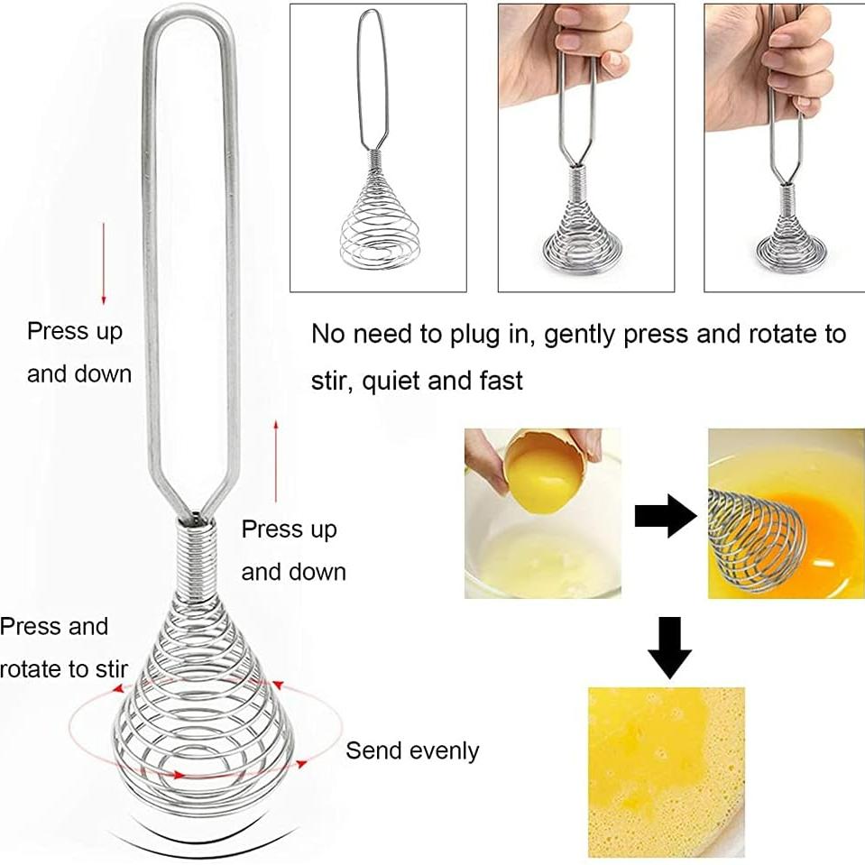 Stainless Steel Spring Coil Whisk Wire Cream Egg Beater Gravy Cream Hand Mixer Kitchen Tool For Mixing Blending Stirring