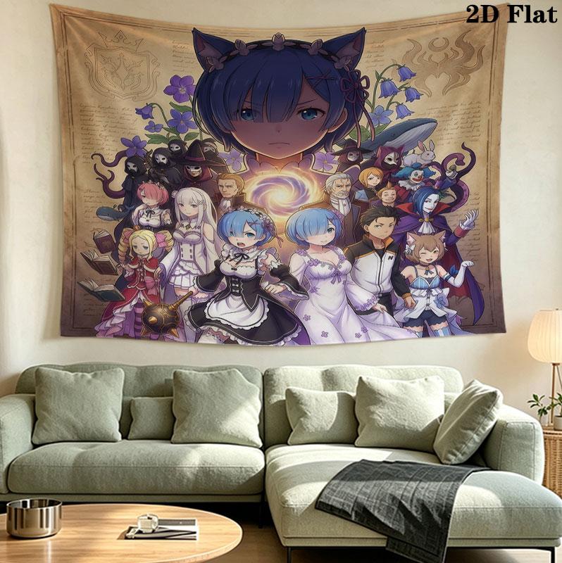 Re Zero Настенный Гобелен Эстетичный Настенный Подвес Печатная Тканевая Покрывало Декоративные Гобелены Для Спальни Гостиной Домашний Декор
