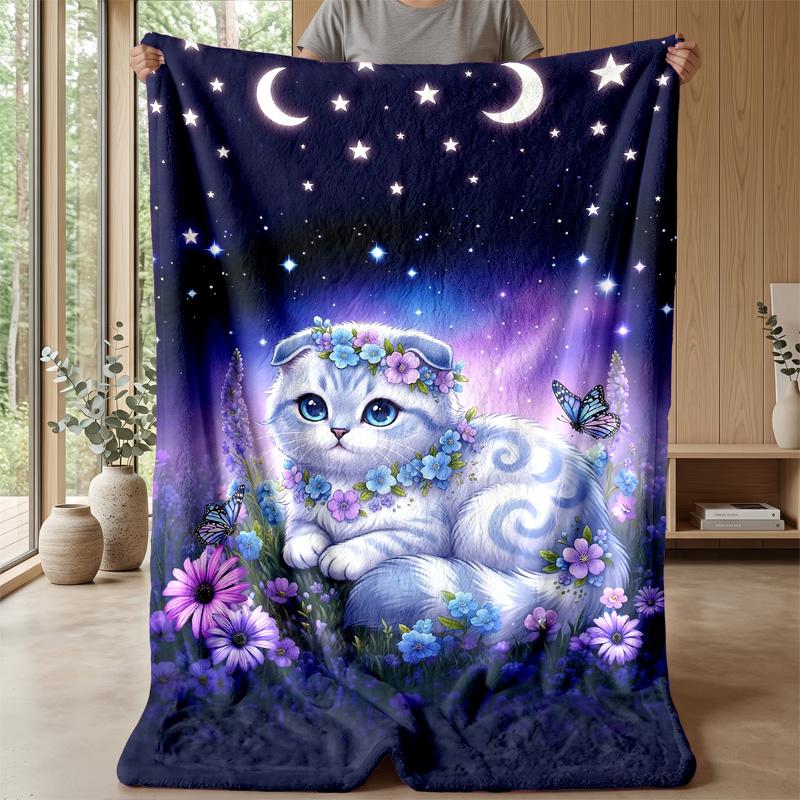 Night Cats in Moonlight Theme blanket Lightweight Warm Flannel Blanket Decorative Throw Blanket for Home Decoration