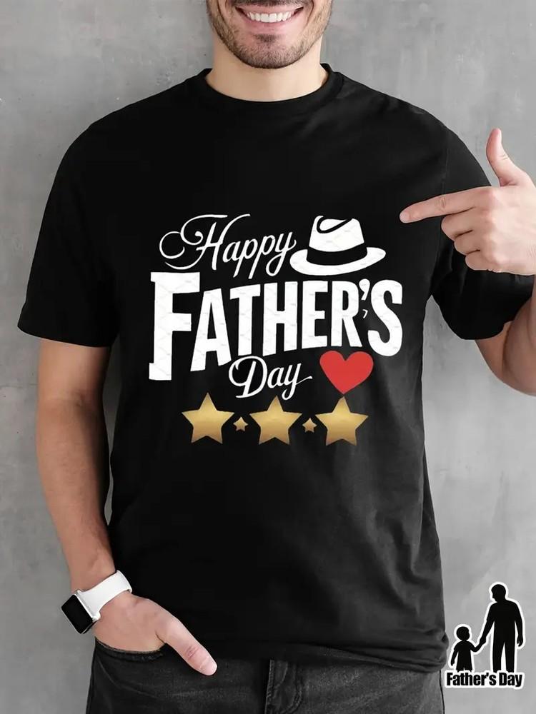 Мужчины039;s Father039;Хлопковая футболка s Day | Повседневная с круглым вырезом | Короткий рукав | Черная с Унисекс футболкой