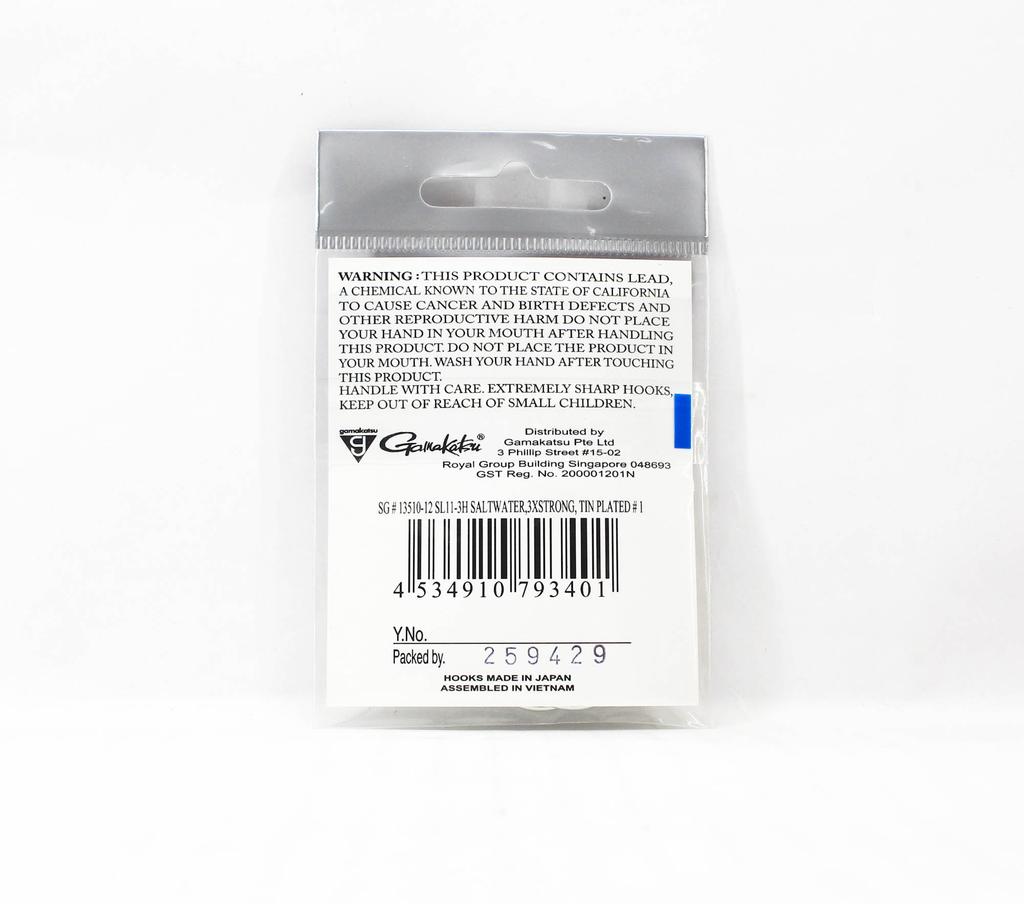 Gamakatsu 13510 SL11-3H Крючок для крупной дичи, луженый, размер 1, 12 шт./упаковка (3401)