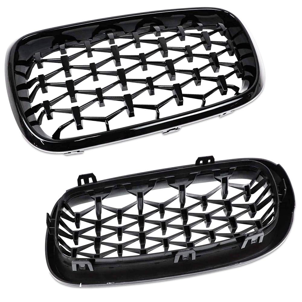 Пара автомобильных передних бамперов с алмазными решетками в форме почек для BMW X5 X6 M F15 F16 F85 F86 2014-2017 хромированный черный метеоритный стиль Racing