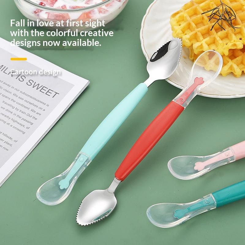 Stainless Steel Baby Feeding Spoons Silicone Heads Gentle on Gums Suitable for Everyday Use