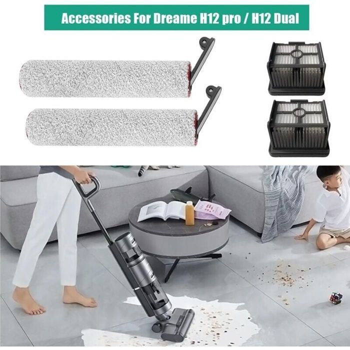 Accessoires de remplacement pour Dreame H12 Pro / H12 Dual / H13 Pro — 2 brosses rotatives, 2 filtres HEPA, 1 brosse