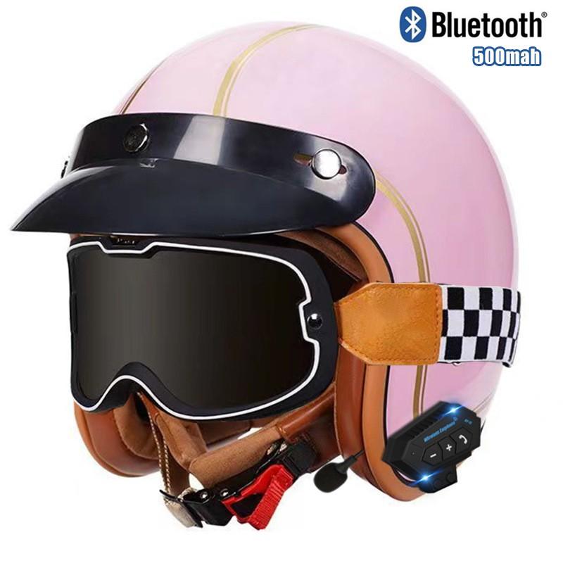 DOT Certified 3/4 Motorcycle Helmet Men Women Retro Style ABS Cruiser Scooter Half With Bluetooth Option