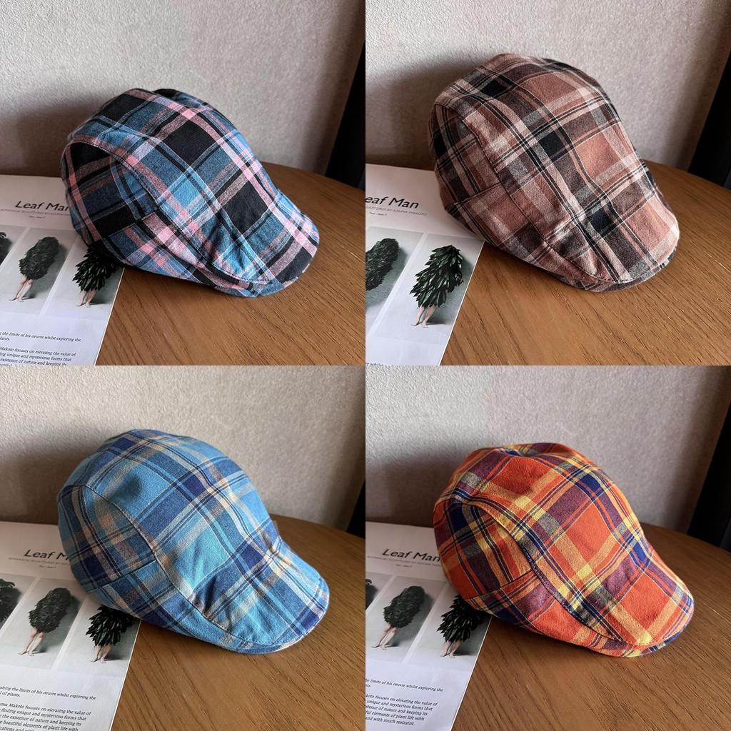 Клетчатый берет модной женской расцветки, летний дышащий, из смесового хлопка