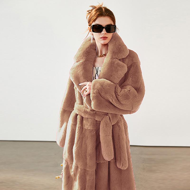 Женская длинная искусственная шуба с поясом, зимняя пушистая плюшевая женская куртка с отворотом, теплая, приталенная, плюшевая
