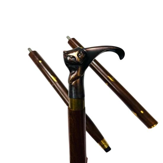 93.98 Cm Walking Stick Cat Brass Handle Cane Victorian Walking Stick Three Fold Stick  For Men, Women, Father, Mother