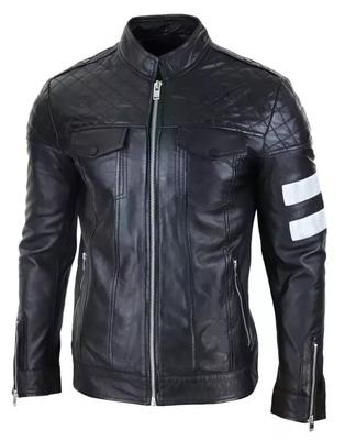 Стильная кожаная мужская куртка ручной работы из натуральной черной овчины для байкера