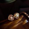 Серьги-гвоздики в корейском стиле с двойным кругом из серебряных игл, жемчуга и страз для женщин