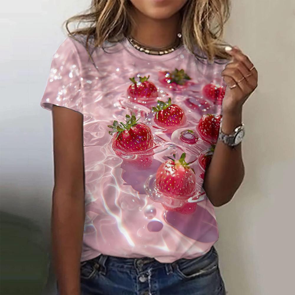 Футболка Summer Street Top Fashion с принтом фруктового узора, женская свободная футболка с круглым вырезом и коротким рукавом