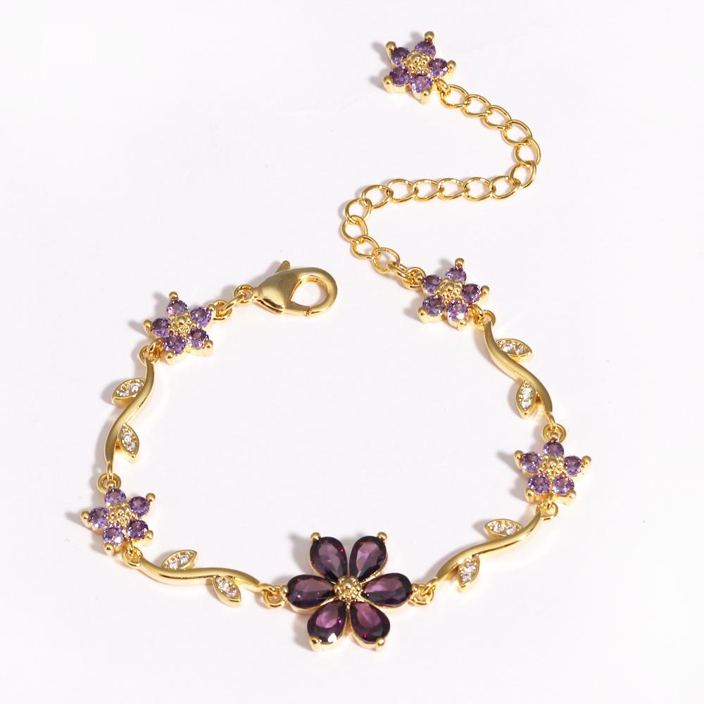 Luxury Colorful Zircon Flower Bracelets For Women Girls Korean Sweet Gold Crystal Adjustable Bracelet Jewelry Gift