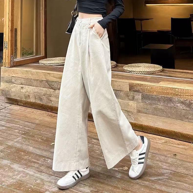 Women's Winter 2025 Apricot Wide-Leg High-Waisted Slimming Loose Pants for Petite Sizes