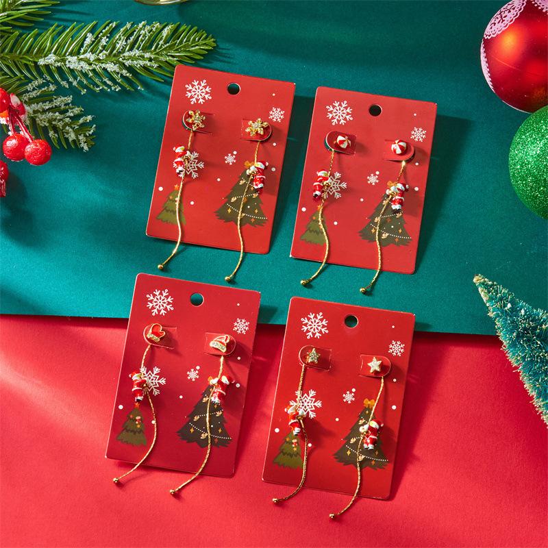 Holiday Jewelry Alluring Tassel Dangle Earrings Asymmetric Long Earrings Non-Toxic Santa Claus Earrings For Winter Holidays